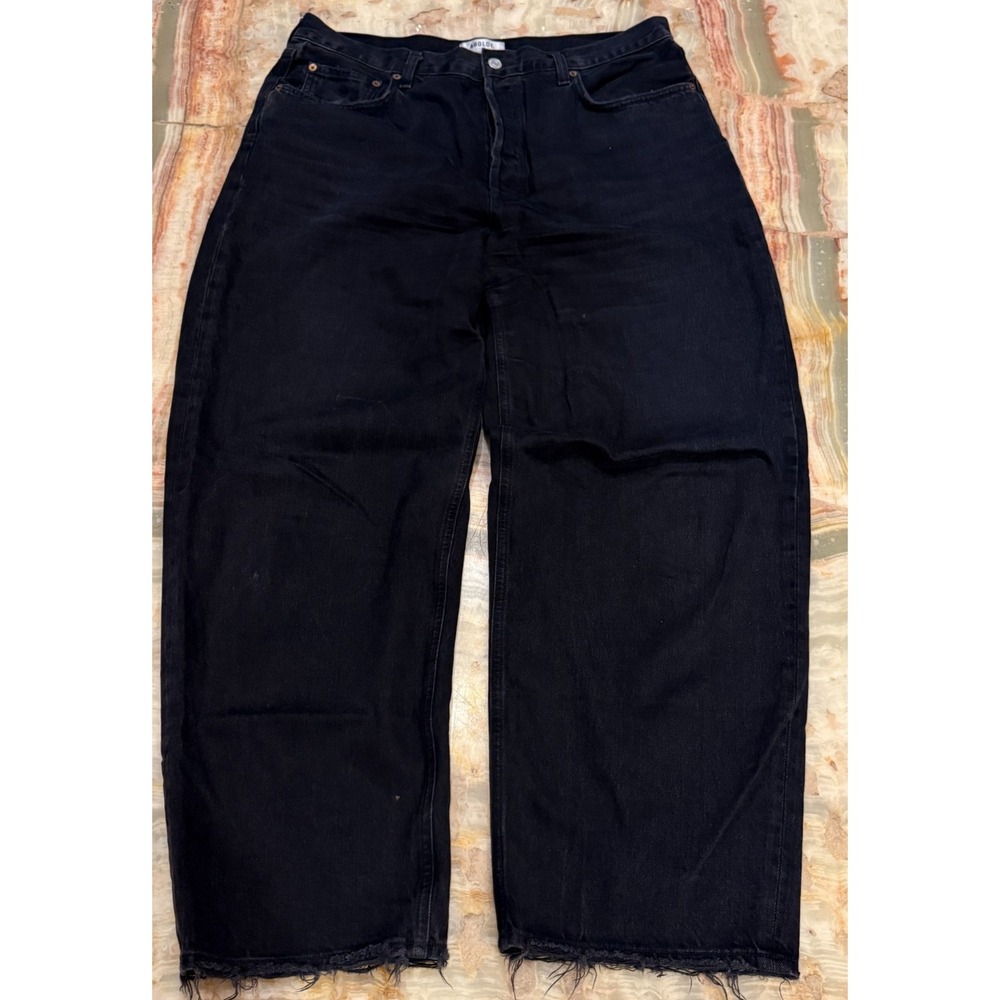 AGOLDE Dara Womens Baggy Loose Straight Jeans Tonal Black Denim Frayed Hem 31